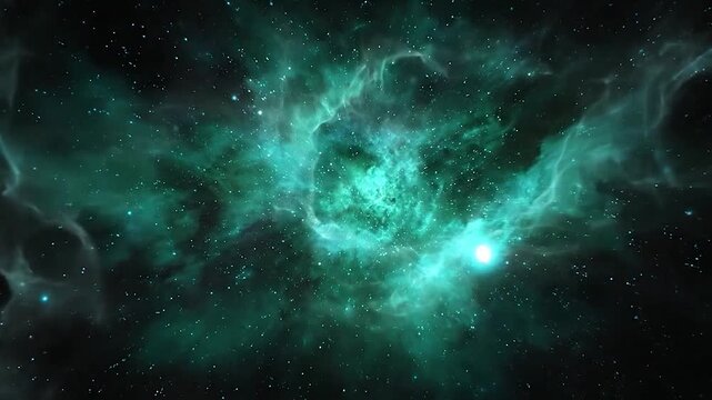 Vibrant cosmic nebula with glowing stars and gaseous clouds in deep space