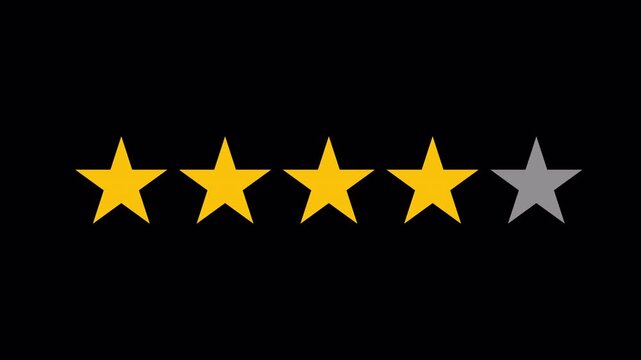 Gold star award isolated on alpha chanel. Rating five stars, 5 star rating concept animation, star review concept