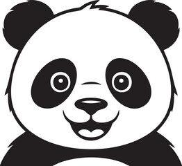 Fototapeta premium Smiling panda face in black and white minimalist illustration for childrens book