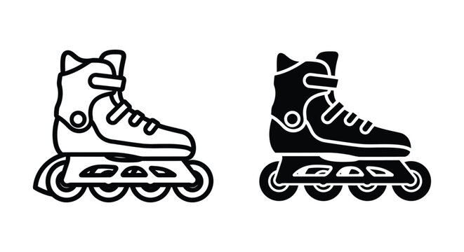 Inline skates icon set, rollerblades vector illustration, line and solid style