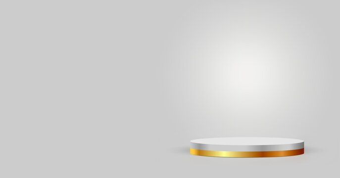 Golden podium in lIght grey empty studio. Minimal background 3d.