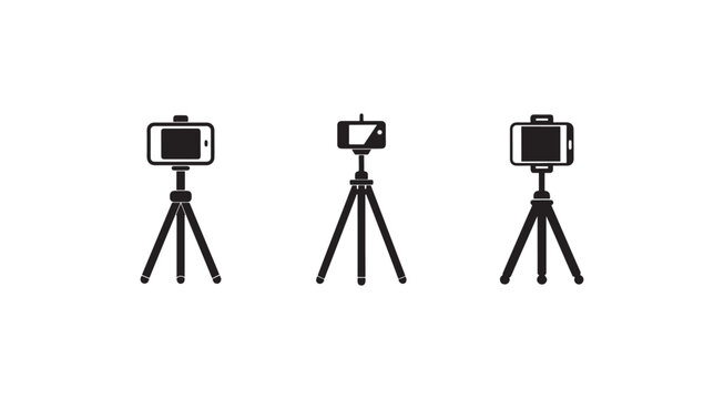 Three smartphone camera icons on tripods for photography and videography purposes  various angles and positions