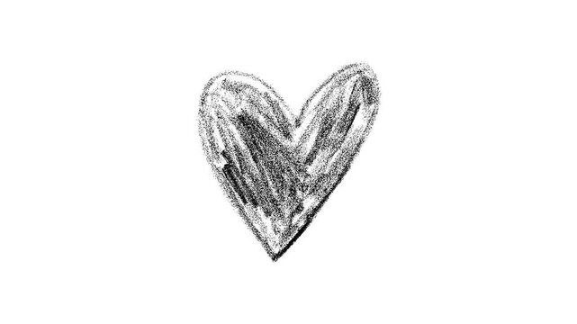 Hand-drawn Heart Animation, Romantic grunge Scribble Love Symbol. Animated black heart shape made with hands, rough texture marker stroke, isolated on a transparent background.