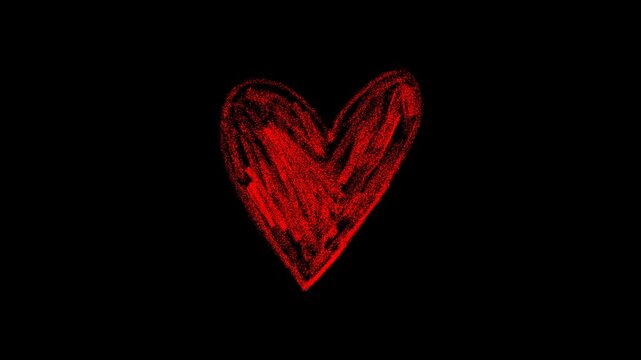 Hand-drawn Heart Animation, Romantic grunge Scribble Love Symbol. Animated red heart shape made with hands, rough texture marker stroke, isolated on a transparent background.