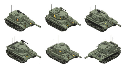 Isometric Military Tank Vector Set Collection for Game Assets and War Graphics © Imroatul mutmainah