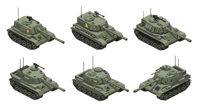Isometric Military Tank Vector Set Collection for Game Assets and War Graphics