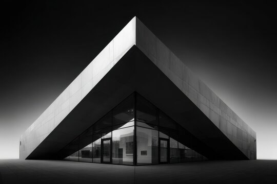 Minimalist modern architecture building black and white geometric facade with strong lines and symmetry