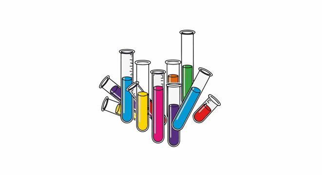 Assortment of colorful science beakers filled with liquids