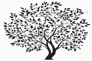 Fototapeta premium Vector Illustration of a tree with leaves against the white black ground. Vector Illustration, Simple Clipart design.