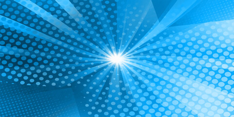 Fototapeta premium A futuristic digital wallpaper featuring a blue abstract background with a glowing star burst, motion rays, and light dots in a vector illustration design for technology and business backdrop concepts