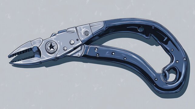 Metallic multi tool isolated against neutral background for various uses