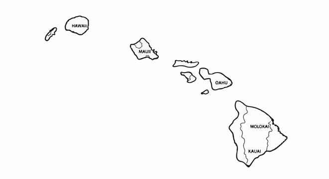 Black and white outline map of the Hawaiian Islands with several islands labeled