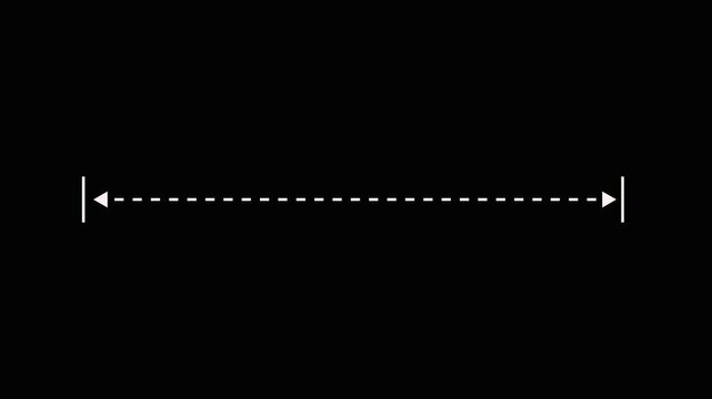 Horizontal measurement arrow line with expanding animation on black background