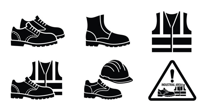 Construction safety equipment including boots vests and a hard hat