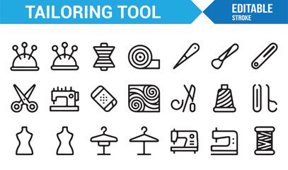 Fototapeta premium Fashion design tools icon pack including sewing machine scissors and measuring tape