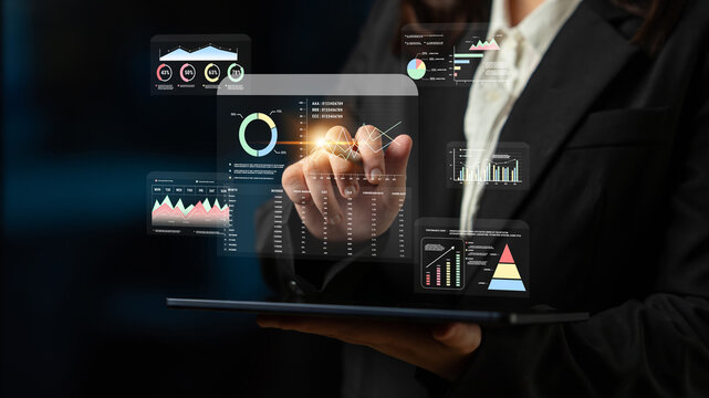 A financial and marketing KPI dashboard for business analytics and strategy. A report showing profit, revenue, and customer conversion rate data. Motif