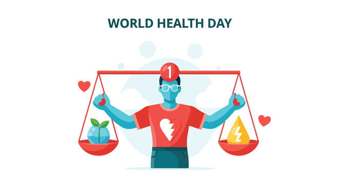 Man holding balance scale choosing between nature and energy power