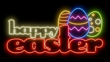 Happy Easter vibrant glowing neon sign on black background for easy blending © Pawparazzi