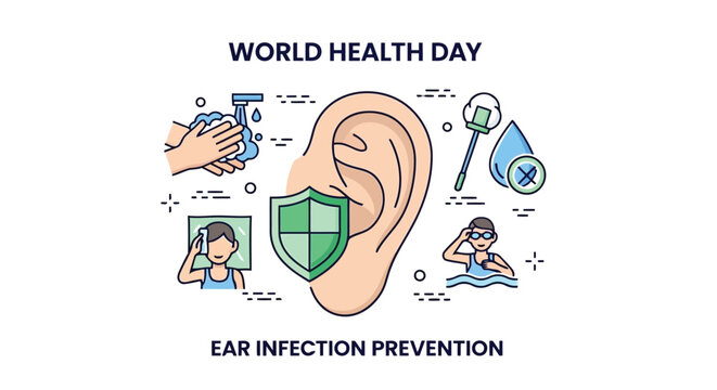 Ear infection prevention tips illustration for World Health Day theme