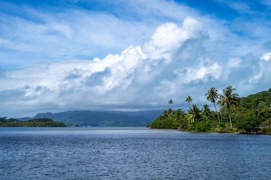 Coastline and Mountains on Tahaa Island, French Polynesia