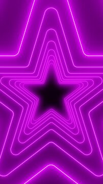 Vertical video animation of many stars in neon magenta on dark background - abstract background - seamless loop.