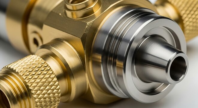 Close-up of precision machined metal components featuring intricate details