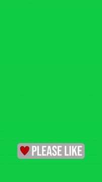 Vertical video animation of an animated heart button with the message please like on a green background - suitable for video blog - seamless loop. 