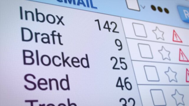 Video animation of a scrolling list in the internet browser with blocked emails - close-up.