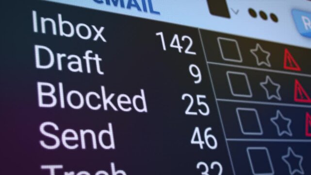 Video animation of a scrolling list in the internet browser with blocked emails - close-up.