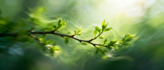 Fototapeta premium Fresh Green Spring Buds on a Branch