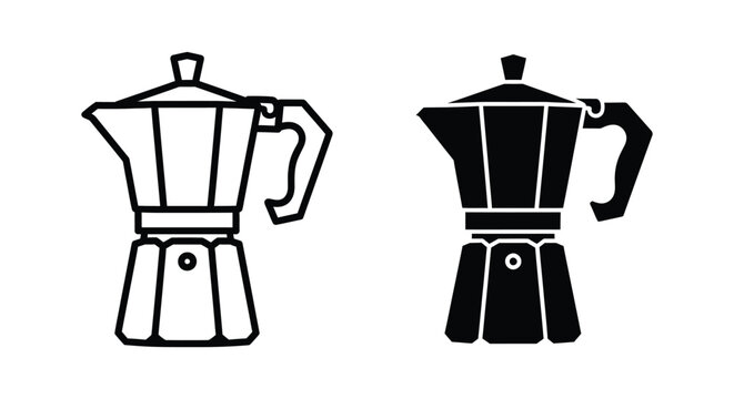 Moka pot coffee maker icon set, vector illustration of italian espresso maker