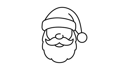 Obraz premium A simple line art drawing of Santa Claus's head, featuring his iconic hat, bushy beard, and mustache, perfect for holiday designs.