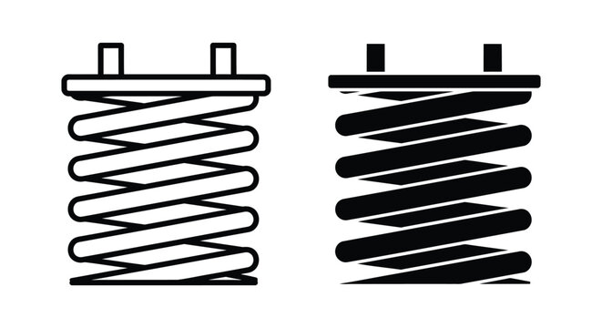 Coil spring icon set, mechanical suspension element, vector illustration