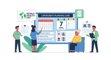 Obraz premium Medical staff planning elderly patient care on World Health Day