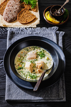 swedish laxsoppa creamy salmon soup in a bowl