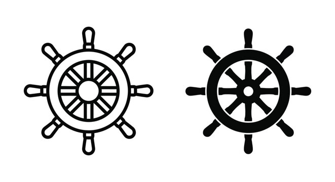 Ship wheel icon set vector illustration of a nautical steering wheel