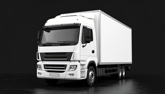 White Box Truck on Black Background