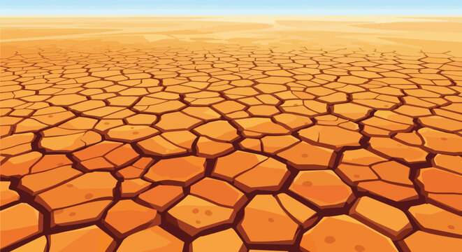 Dry Cracked Earth Surface Desert Landscape Vector Illustration