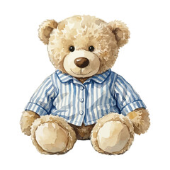 Watercolor teddy bear wearing blue pajama