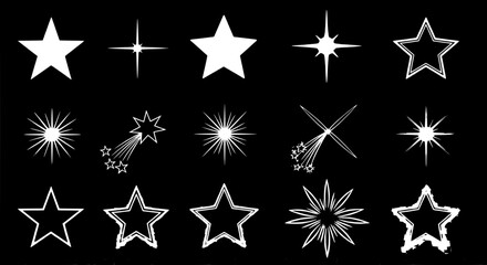 Fototapeta premium Stars vector set with various styles and effects for design projects featuring star, illustration, graphic with white and black elements for