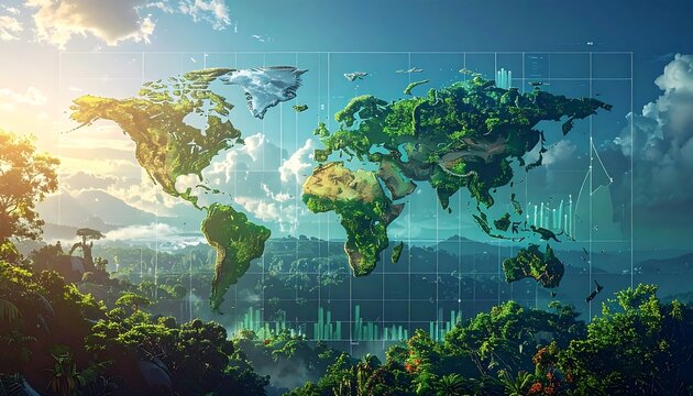 Global sustainability: A conceptual image of the world map with ecological elements