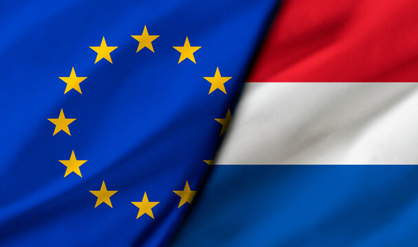 EU and Netherlands Flags Blended Together