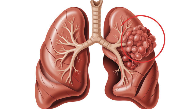 Human lungs with cancer tumor anatomy isolated on a transparent background