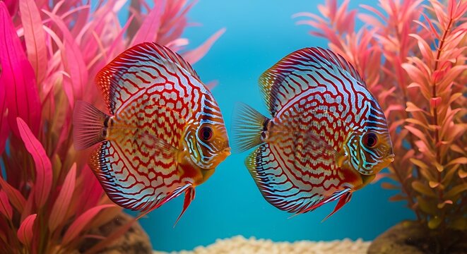 Two colorful fish swimming in an aquarium