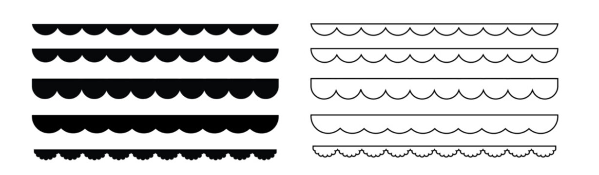 Circular edge seamless border shape set, scalloped border.