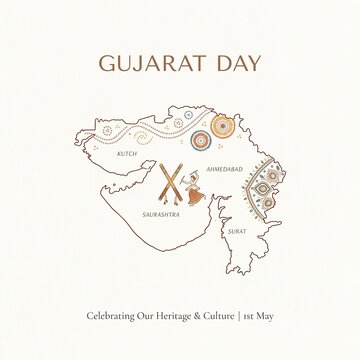 Vibrant Gujarat Day Celebration Poster with Cultural Map and Traditional Dance Art