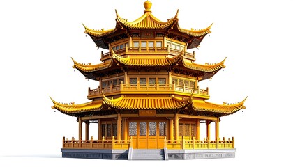 Fototapeta premium A golden pagoda with multiple tiers and ornate roofs