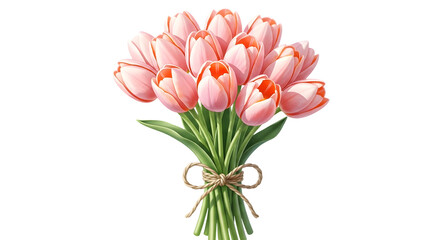 Obraz premium A vibrant bouquet of pink tulips wrapped with decorative ribbon isolated on transparent background tulips flowers for mother's day father's day anniversary and other event