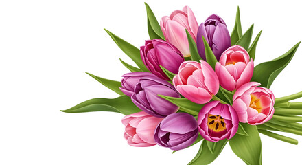 Obraz premium A vibrant bouquet of colorful tulips in full bloom with delicate petals and rich hues isolated on transparent background tulips flowers for mother's day father's day anniversary and other event