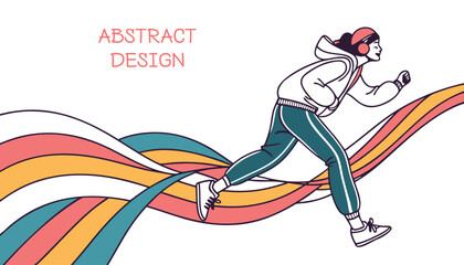 Fototapeta premium Dynamic Running Man with Stylish Sneakers and Abstract Wave Background Illustration